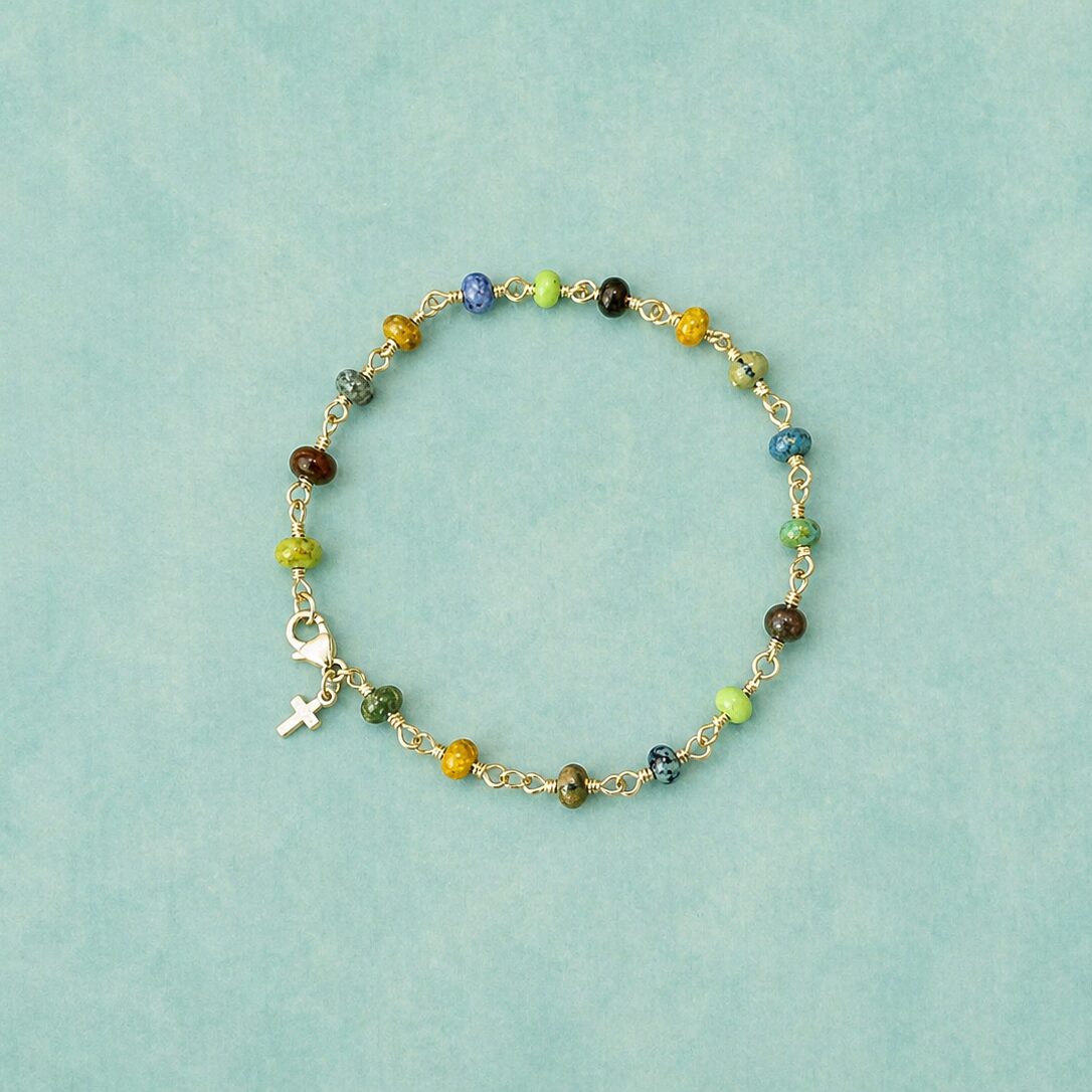Colorful Czech Bracelet with Silver Cross