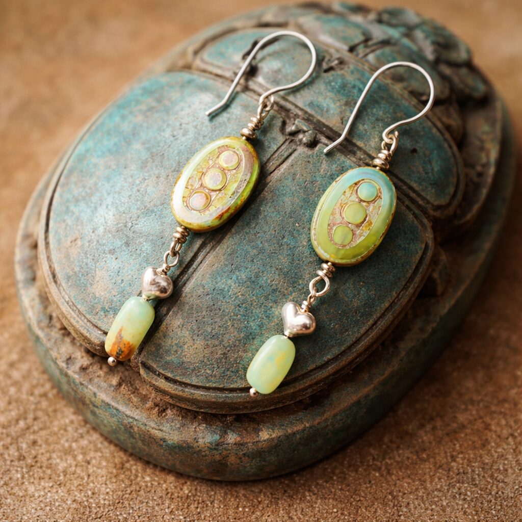 Scarab Embossed puffy heart Earrings