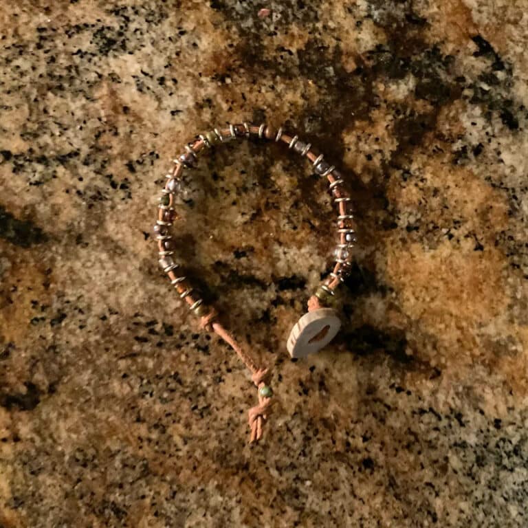 North Idaho style handmade leather antler Picasso bead bracelet jewelry Priest River Sandpoint