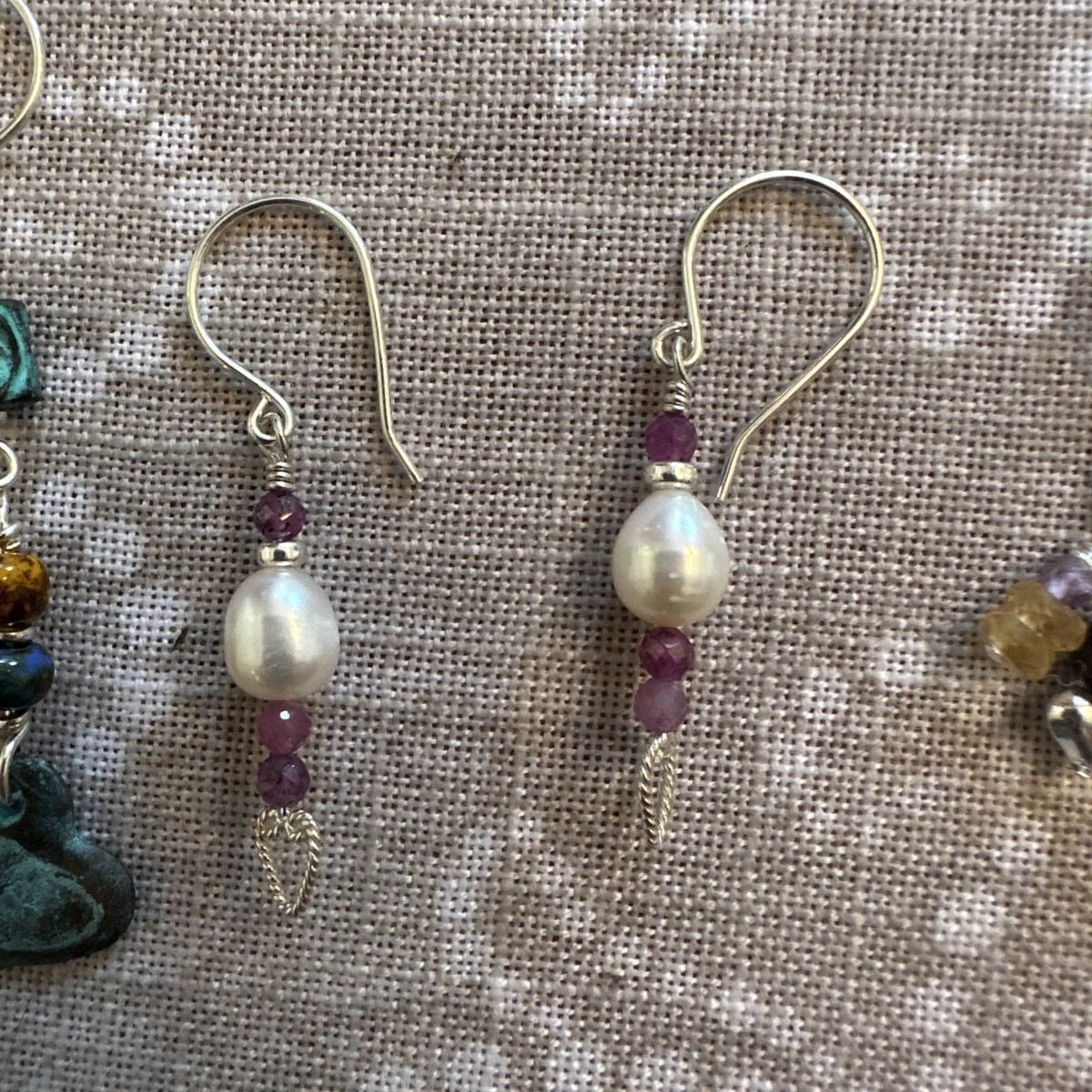 Baroque Freshwater Pearl & Amethyst & Sterling Hearts on Sterling Silver  Earrings