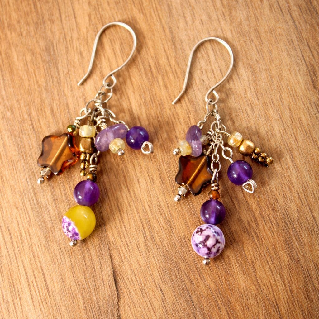 Boho Lavender, Silver & Gold Beaded Clusters