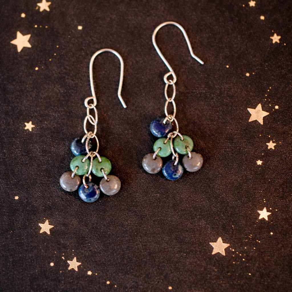 Blues & Greens Lentil Cluster Bead Earrings