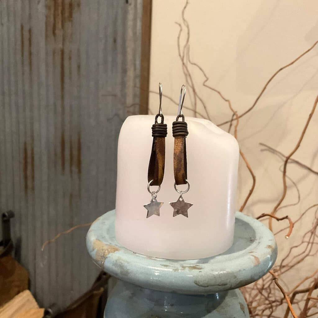 Texas Silver Stars and Leather Earrings