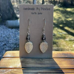 Autumn White  Leaves and Labradorite Beaded  Earrings