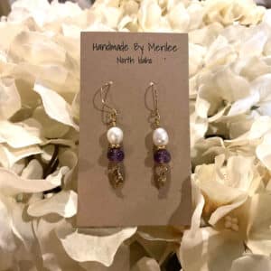Freshwater Potato Pearl, Gold & Amethyst Earrings