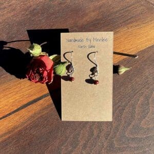 Crafted Floral Sterling with Deep Red Picasso Bead Earrings