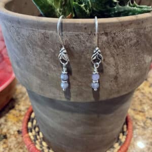 Crafted floral sterling and light lavender bead earrings