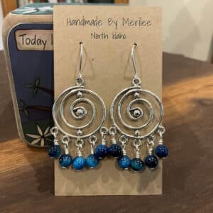 Blue Green Tiger Eye Chandelier Earrings