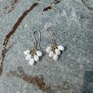 Pearl Cluster Gold Earrings