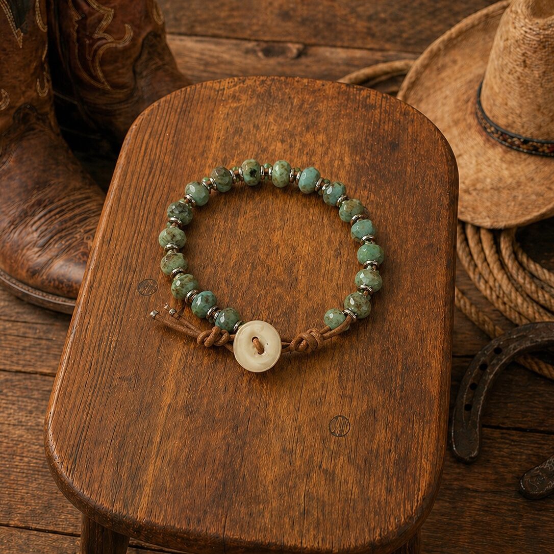Grasshopper Green and Leather Bracelet