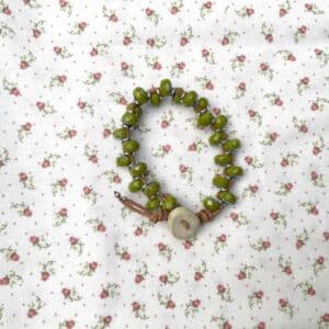 Grasshopper Green and Leather Bracelet