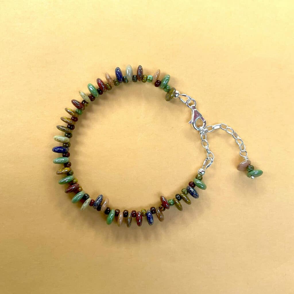 Multicolor Czech Lentil and Silver Bracelet