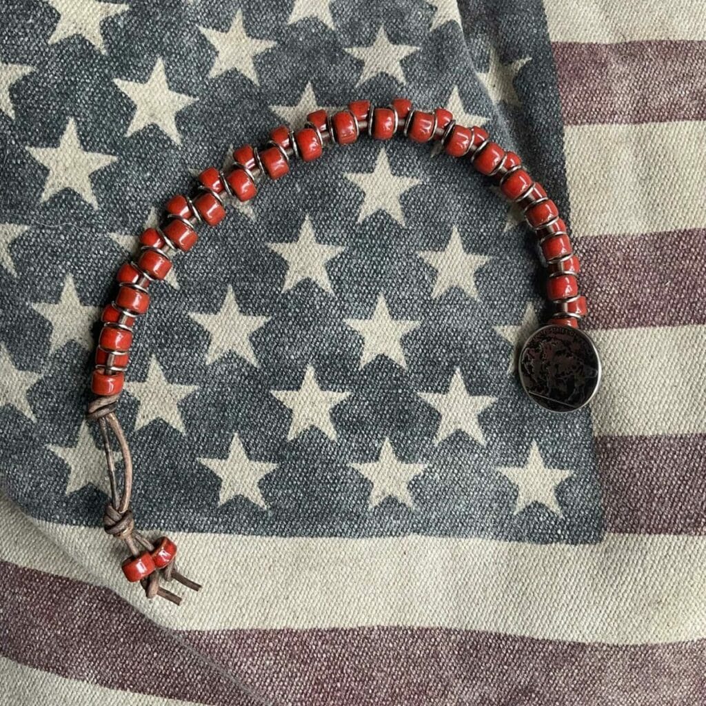 Tera Cotta Mykonos Beads and Silver on Leather