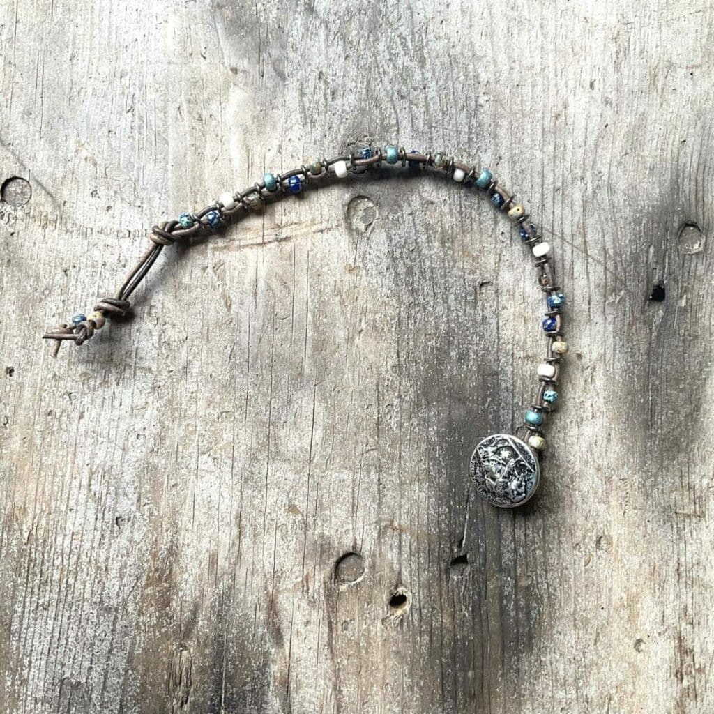 Cowboy Blues Czech and Leather Bracelet