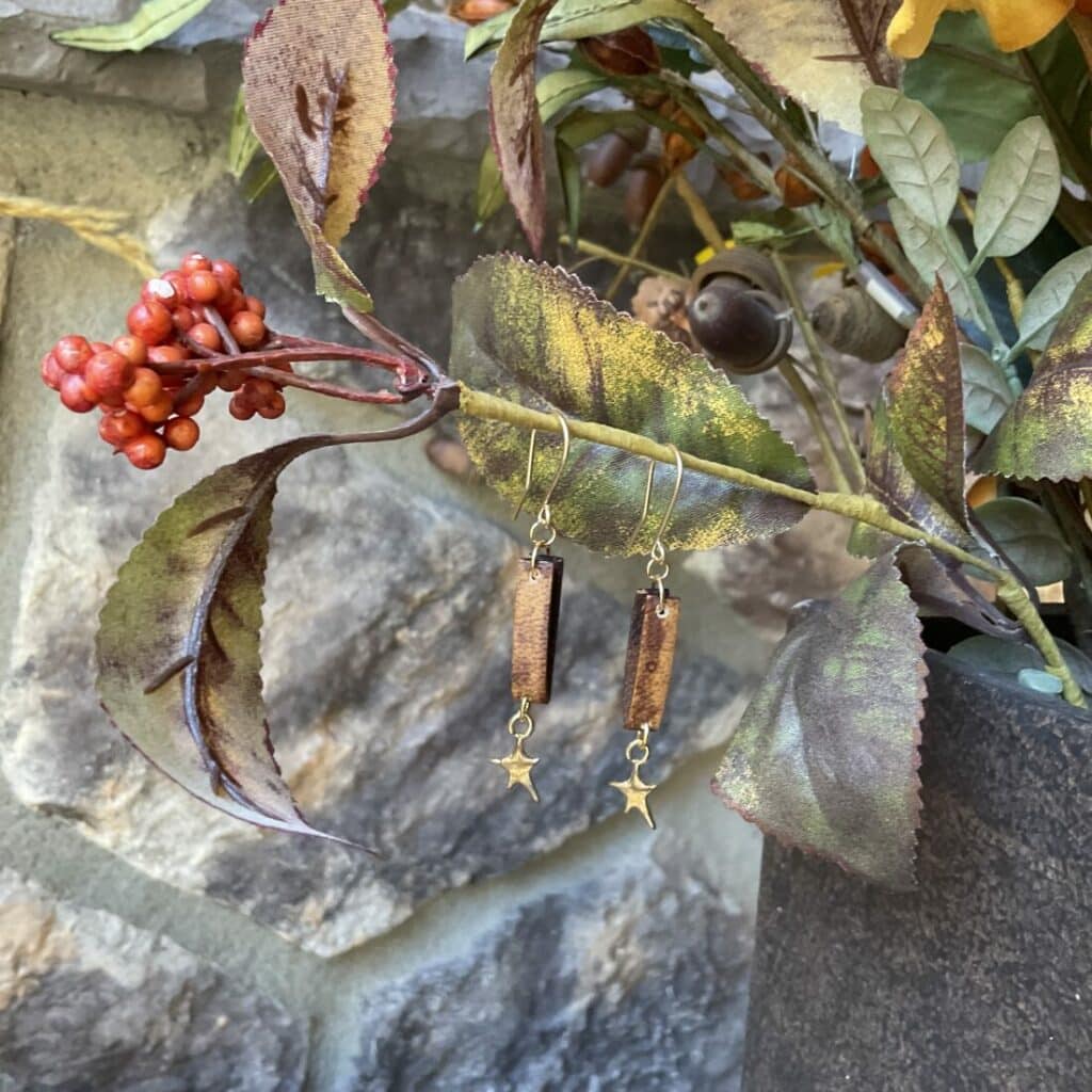 Artisan Gold Stars on Leather Ringed Dangles