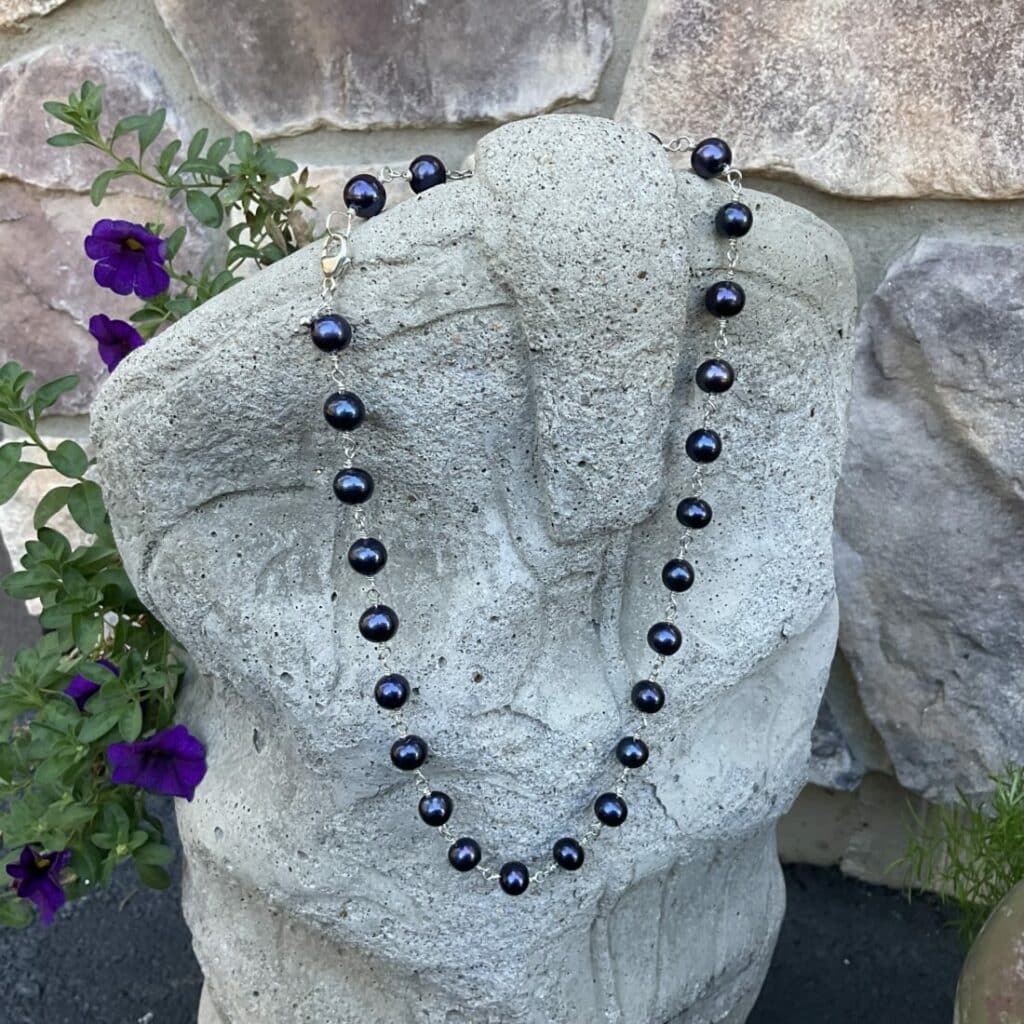 Sterling Wrapped  Black Pearl Necklace