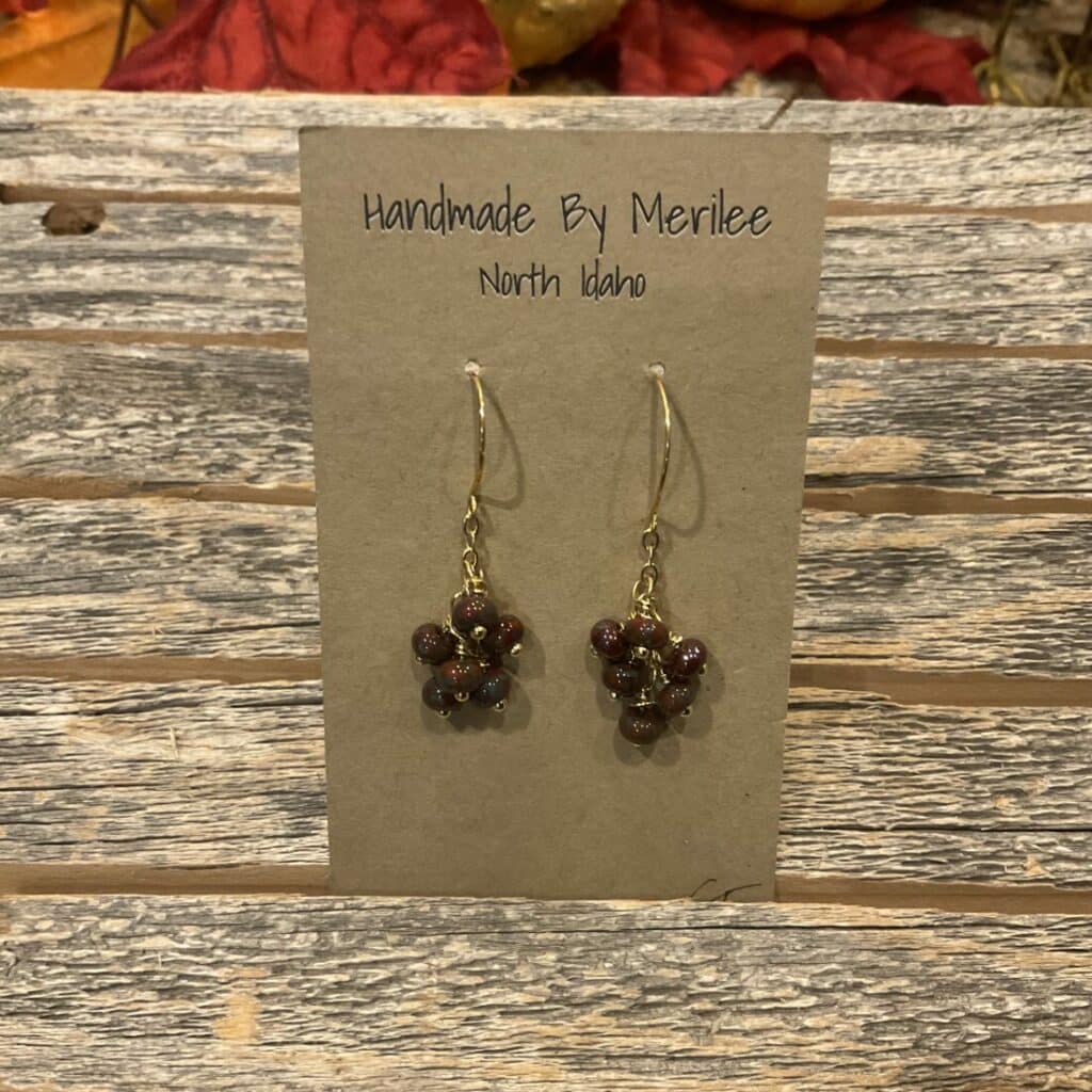 Woodsie Deep Maroon Bead Cluster Earrings