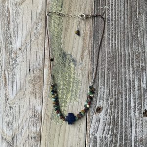 Lapis Cross and Colors  Leather Necklace