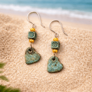 Tera Cotta Mykonos Hearts and Beads  Earrings